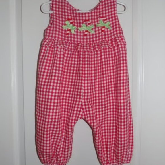 FUNTASIA TOO Boutique Red Plaid Flannel Romper 12-18M Candy Cane One piece Xmas - Picture 1 of 2